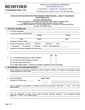 Professional Liability Insurance Application