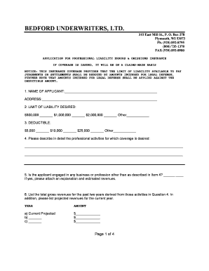 Professional Liability Errors & Omissions Insurance Application