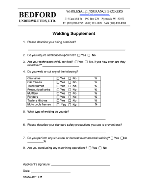 Welding Insurance Application Form