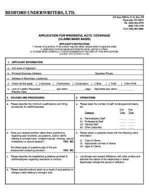 Application for Wrongful Acts Coverage