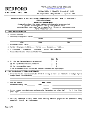 Professional Liability Insurance Application