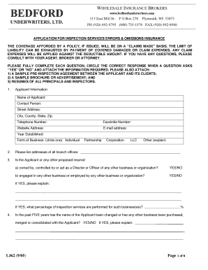 Application for Inspection Services Errors & Omissions Insurance