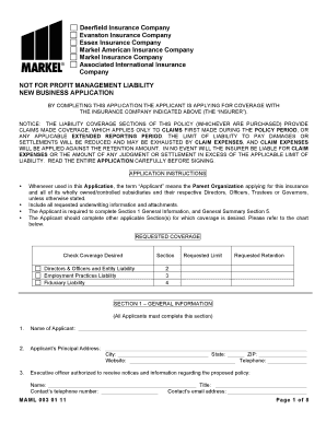 Nonprofit Management Liability Insurance Application
