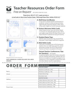 Teacher Resources Order Form