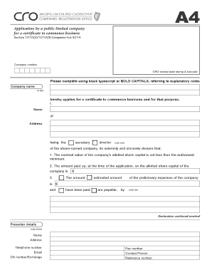 Form A4 - Certificate to Commence Business
