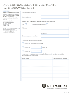 NFU Mutual Select Investments Withdrawal Form