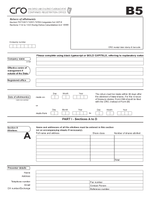 Form B5 Return of Allotments