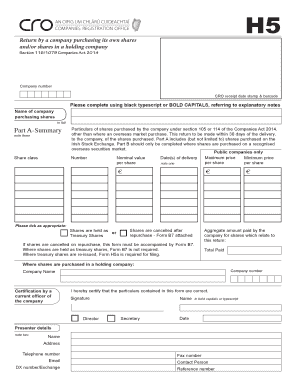 Form H5 - Return by a Company Purchasing Shares