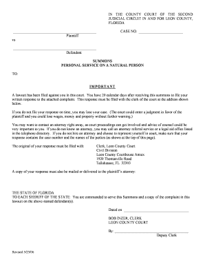 Florida Summons for Personal Service