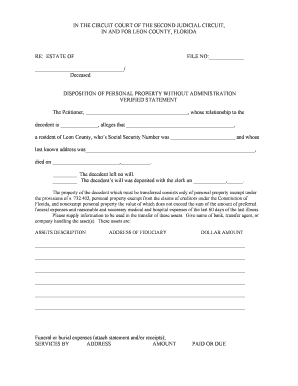 Florida Disposition of Personal Property Without Administration
