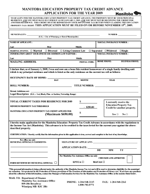 Manitoba Education Property Tax Credit Advance Application