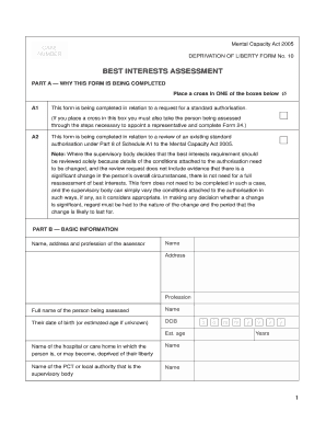 Mental Capacity Act 2005 Deprivation of Liberty Form 10