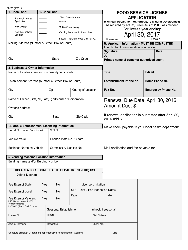 michigan department of agriculture and rural development food service license renewal application 20 Preview on Page 1
