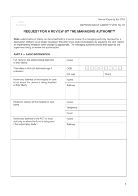 Deprivation of Liberty Form No. 19
