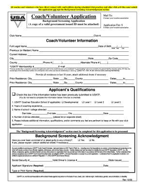 USATF Coach/Volunteer Background Screening Application