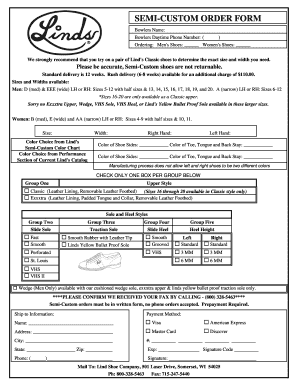 Semi-Custom Bowling Shoe Order Form