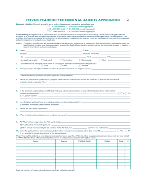 Private Practice Professional Liability Application