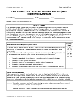 STAAR Alternate 2 No Authentic Academic Response Eligibility Form