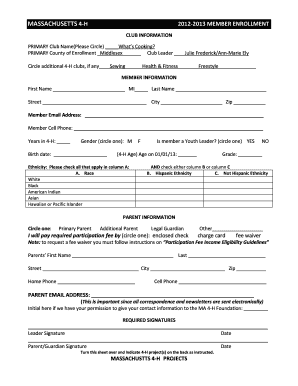 Massachusetts 4-H Member Enrollment Form