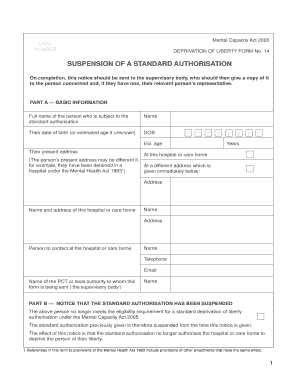 Mental Capacity Act 2005 Deprivation of Liberty Form No. 14