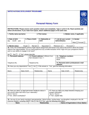 United Nations Personal History Form