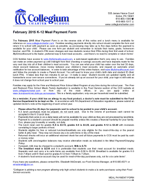 February 2015 K-12 Meal Payment Form