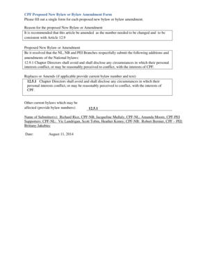 S corp bylaws template - CPF Proposed New Bylaw or Bylaw Amendment Form