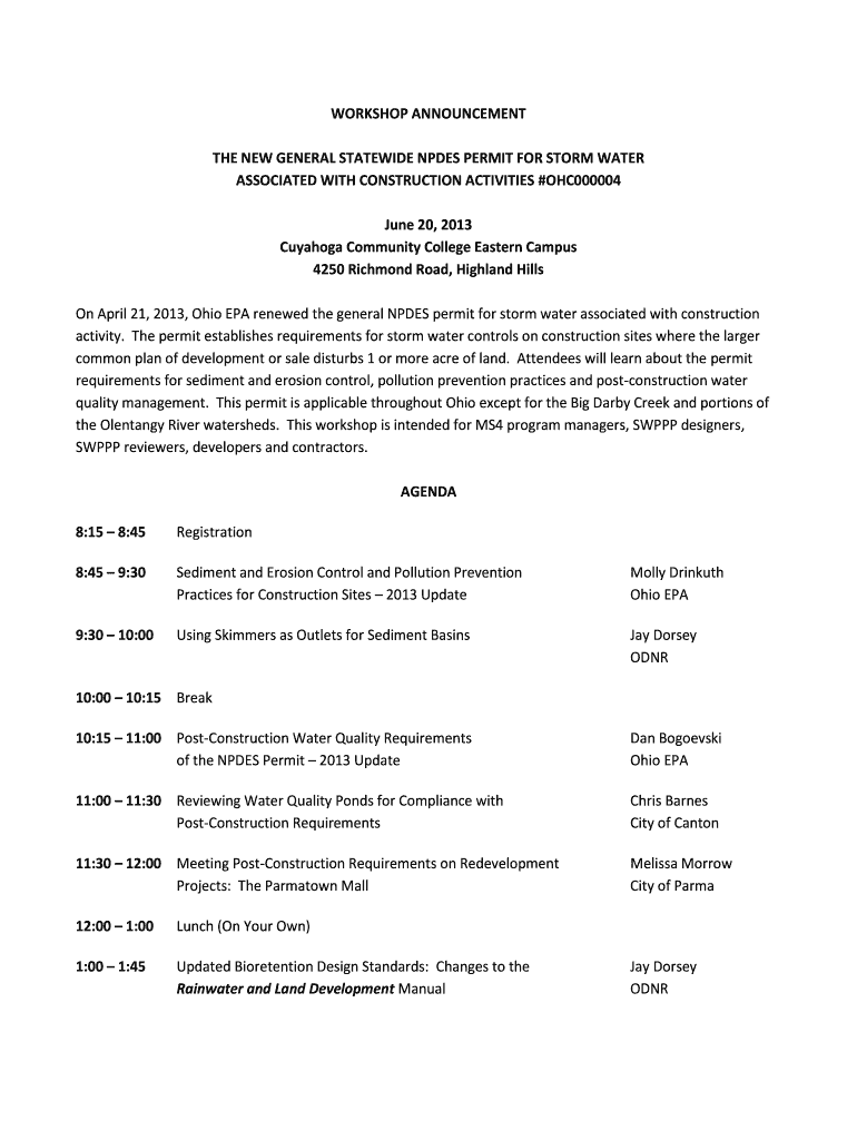 Fillable Online ANNOUNCEMENT THE NEW GENERAL STATEWIDE NPDES