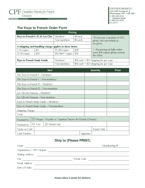 Keys to French Order Form