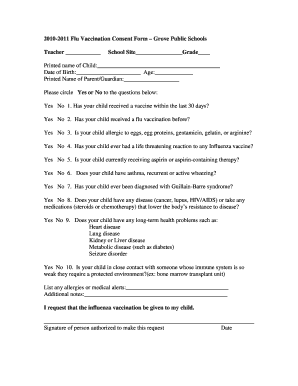 2010-2011 Flu Vaccination Consent Form