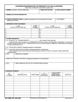 Authorization/Designation for Emergency Pay and Allowances