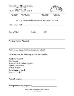 Parental Permission for Release of Records