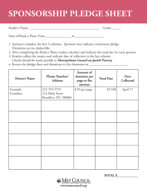 Read-a-Thon Sponsorship Pledge Sheet