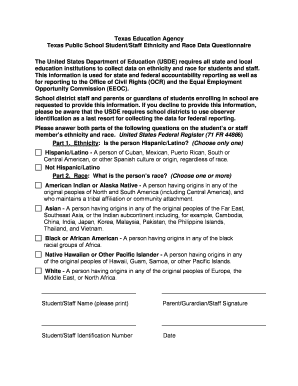Texas Public School Student/Staff Ethnicity and Race Data Questionnaire