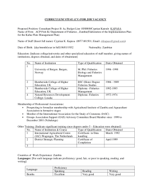 Curriculum Vitae for Job Vacancy