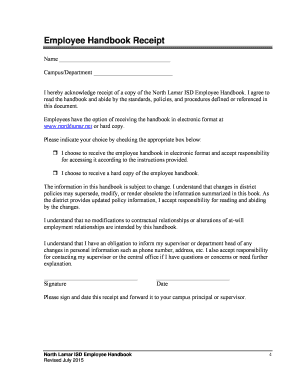 Employee Handbook Receipt
