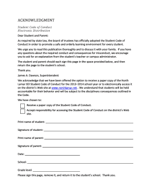 Student Code of Conduct Acknowledgment Form