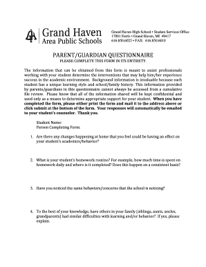 Parent Guardian Questionnaire