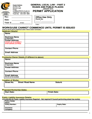 Permit Application Form Road Reserve Works Use - January 2016 - centralgoldfields com