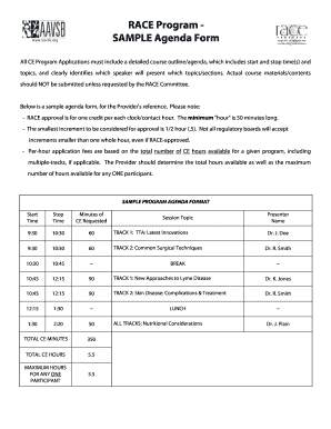 RACE Program Sample Agenda Form