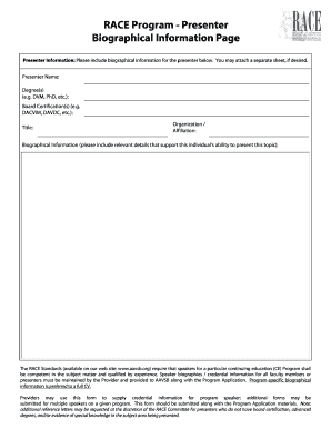 RACE Program Presenter Biographical Information Form