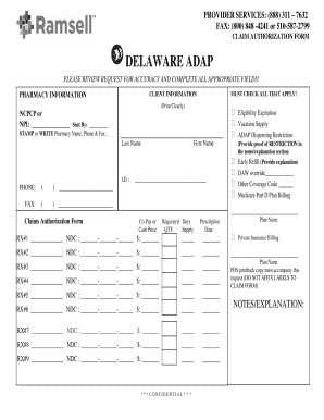 Delaware ADAP Claim Authorization Form