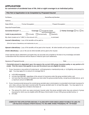 Group to Individual AD&D Insurance Conversion Application