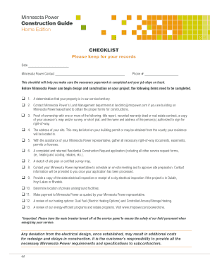 Minnesota Power Construction Checklist