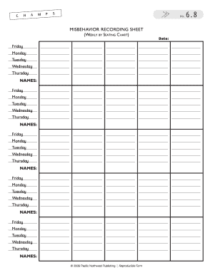 Classroom Behavior Recording Sheet