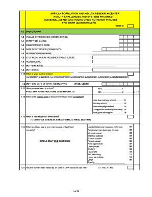 Maternal Infant Young Child Nutrition Pre-Birth Questionnaire