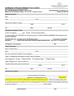 Certification of Payment Obligation from Landlord