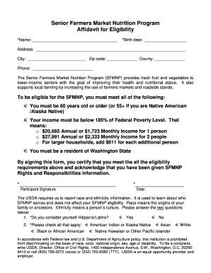 Senior Farmers Market Nutrition Program Affidavit