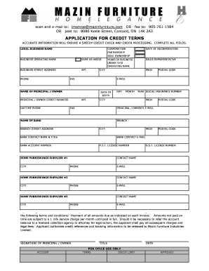 fillable online credit application form mazin furniture fax email