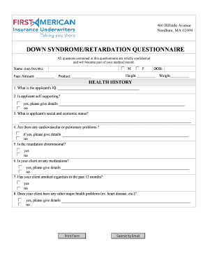 Down Syndrome Medical Questionnaire